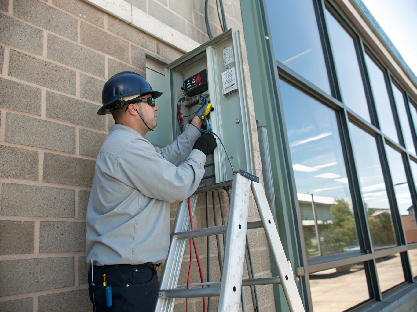Electrical contractor technician taking an incoming customer call on a service job