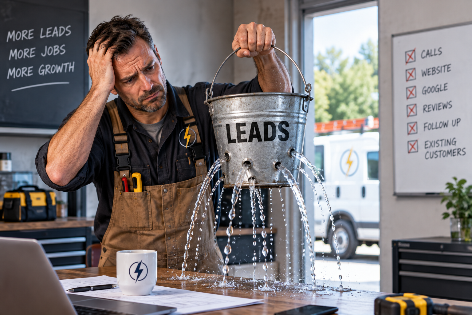 Electrician analyzing system leaks and missed lead follow-ups