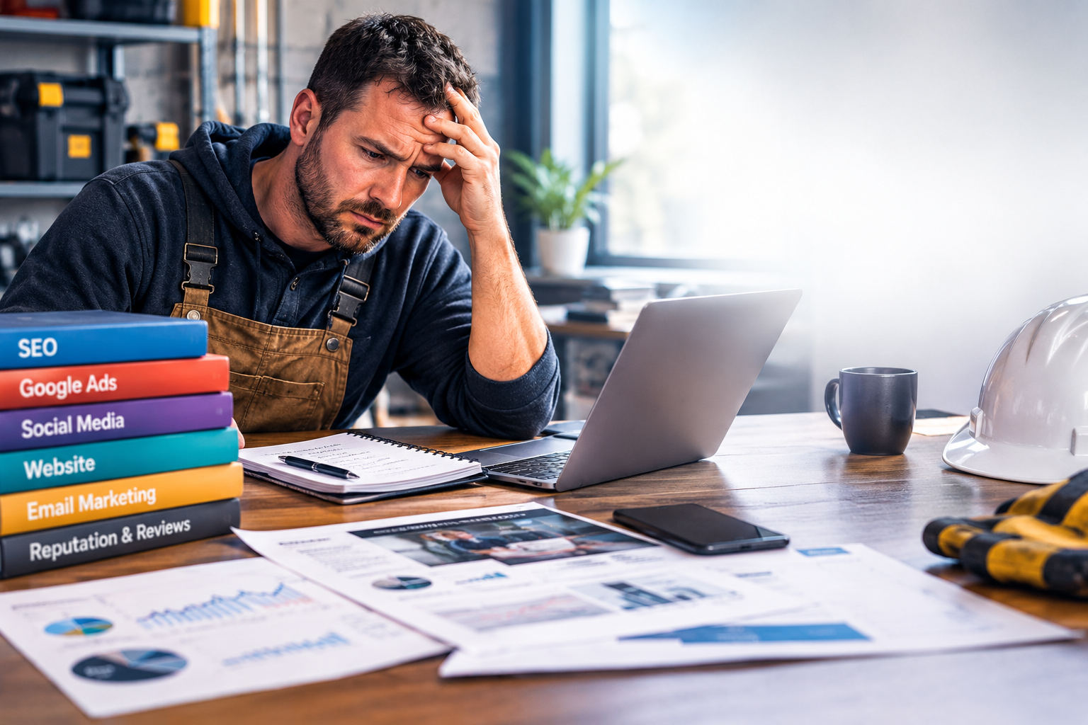 Electrician evaluating marketing and growth challenges