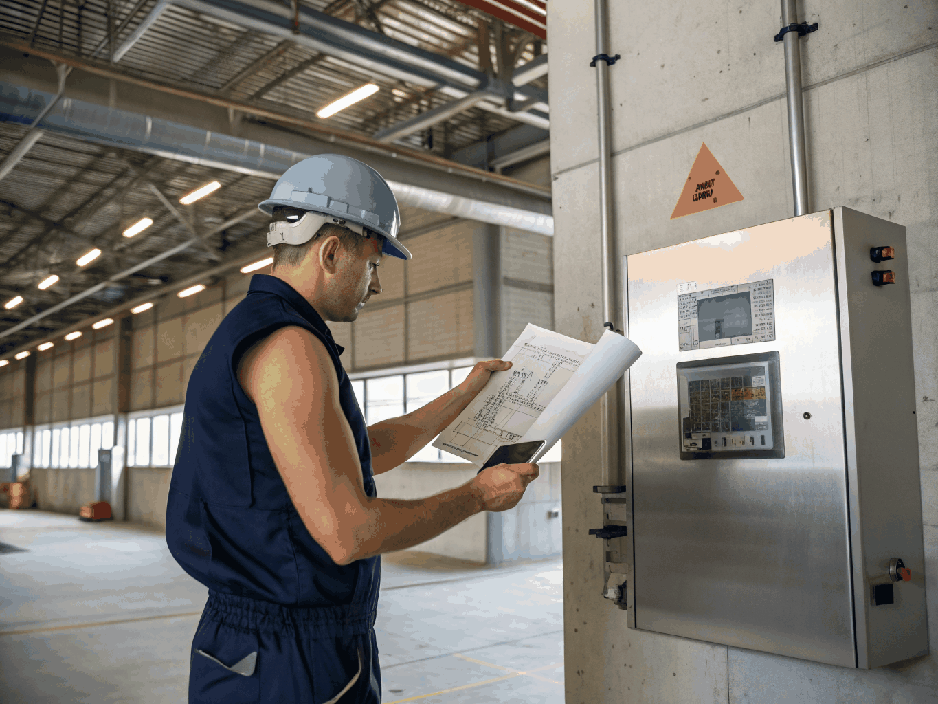 Electrical contractor analyzing operational project plans and workflow metrics