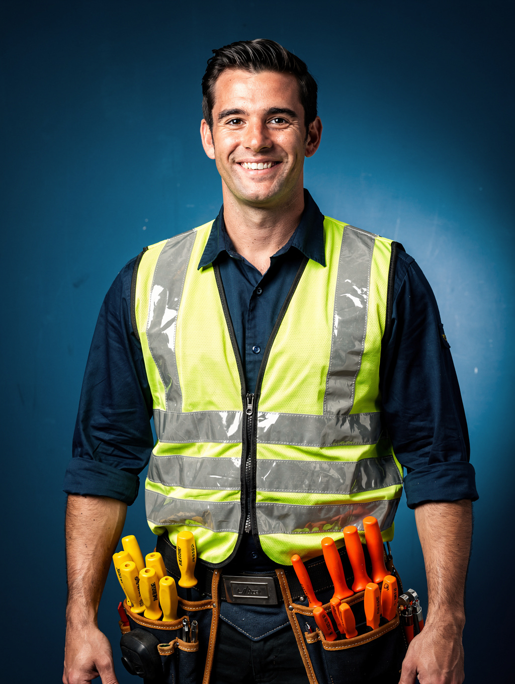 Electrical technician completing service and leaving a homeowner residence