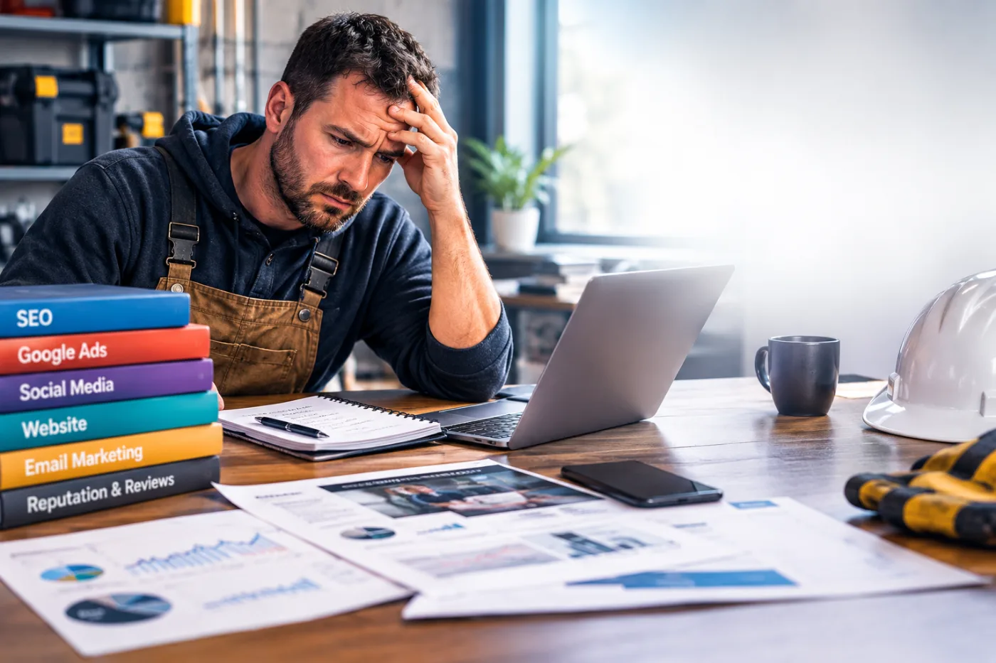 Electrician evaluating marketing and growth challenges